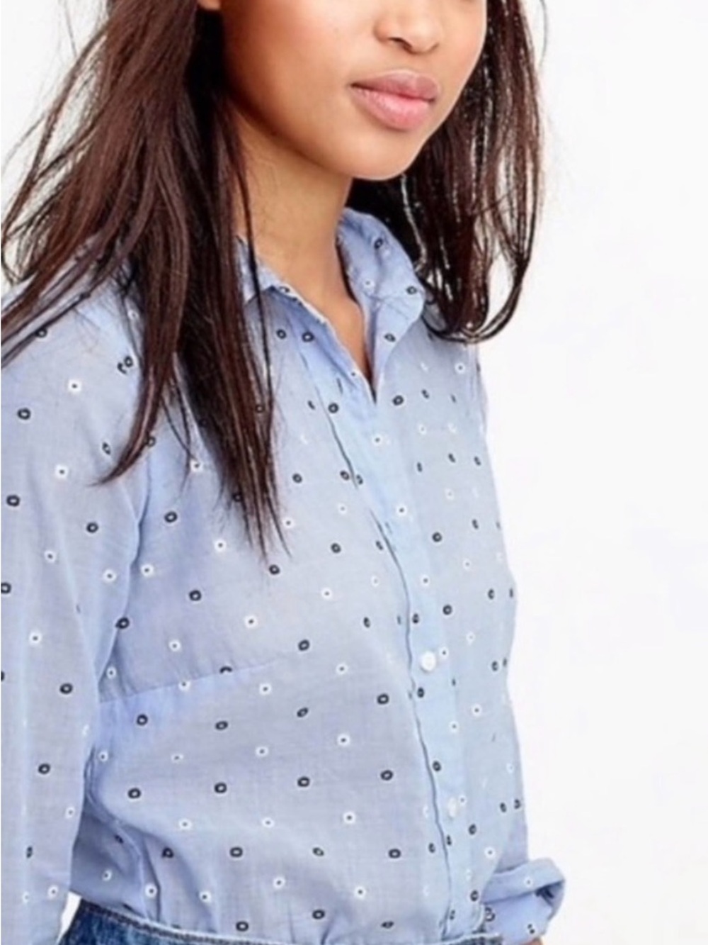 J. Crew Light Blue Dot-Print Button-Up Blouse